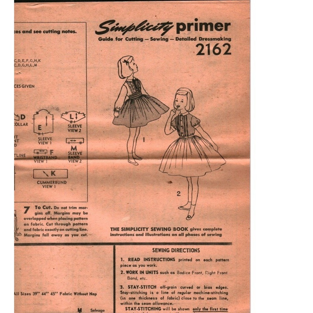 Vintage Simplicity 2162 Girls Dress Sewing Pattern Full Skirt Primer Guide 2